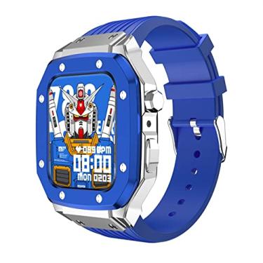 Imagem de TONECY Kit de modificação para Apple Watch Band Series 8 Case 42MM 45MM 44MM Pulseira de silicone de moldura de metal (Cor: azul, Tamanho: 45MM)