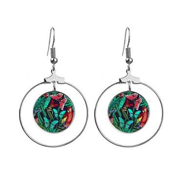 Imagem de Brincos de borboleta de pássaro com folha de flor e argola pendente, joia circular