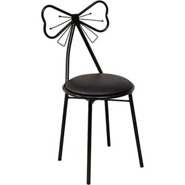 Imagem de Penteadeira Cadeira De Maquiagem/Banco Criativo Cadeira De Encosto Com Gravata Borboleta Cadeira De Jantar De Metal Preto Cadeira De Jantar De Quarto De Menina Banco De Unhas Cadeira Decorativa Mó