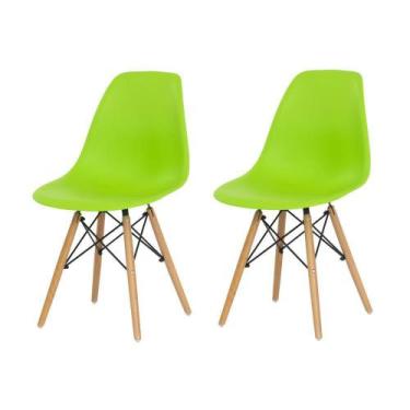 Imagem de Kit 2 Cadeiras Charles Eames Eiffel Verde Base Madeira Sala - Waw Desi