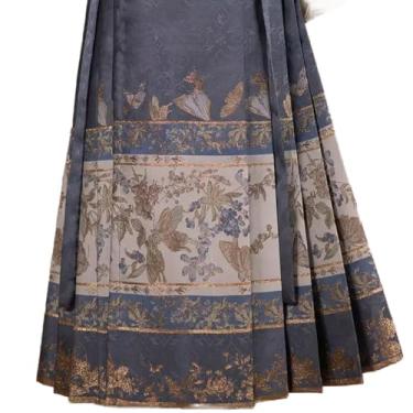 Imagem de MAIFURUN Saia Vintage Antiga Tribunal Chinesa Trajes Cavalo Face Saia Primavera Elegante Luxo Impresso Saia, Cinza-escuro, Large
