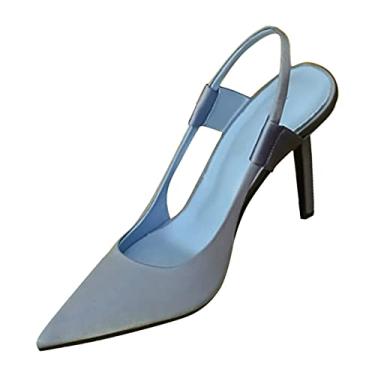Imagem de CsgrFagr 2023 primavera e outono nova seda bico fino sapatos únicos salto fino sandálias femininas de couro, Azul, 7
