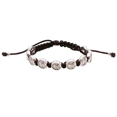 Imagem de Pulseira de medalha de São Padre Pio em cordão marrom trançado | Ajustável | Santo Padroeiro dos Adolescentes | Conjunto de presente católico | Ótimo presente católico para a primeira comunhão e