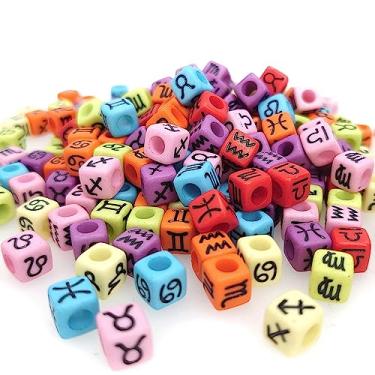 Imagem de 200 peças 7 x 7 mm colorido cubo preto acrílico alfabeto constelação contas misturadas forma de plástico solto DIY contas para fazer joias pulseiras colares chaveiros (preto em contas coloridas)