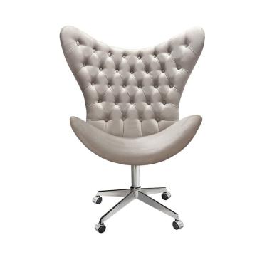 Imagem de Poltrona Alice Egg Capitonê Cadeira Botonê Giratória com Rodízios Recepção, Escritório Bege Claro