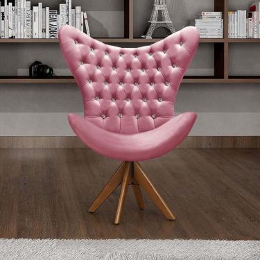 Imagem de Poltrona Alice Egg Strass Cadeira Capitonê Giratória Recepção, Escritório Rosa