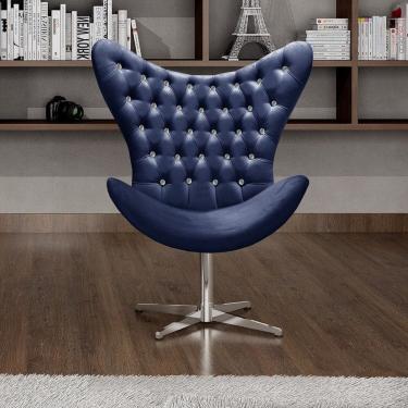 Imagem de Poltrona Alice Strass Egg Capitonê Cadeira Giratória Recepção, Escritório Azul Marinho