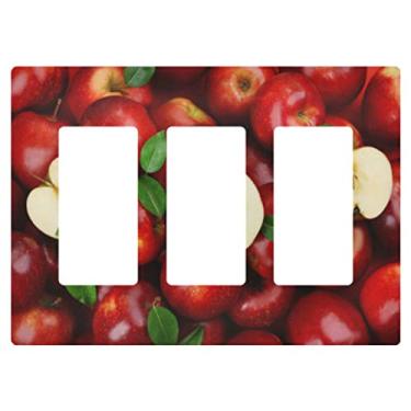 Imagem de Placa de parede Red Fresh Apples tamanho 3 Gang 11,7 cm x 16,5 cm Placas de interruptor basculante triplo inquebrável interruptor de luz ou receptáculo tomada frutas tropicais cozinha sala de cozinha