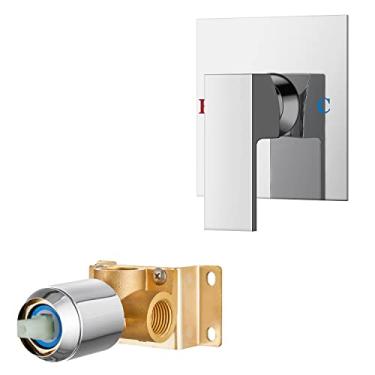 Imagem de Airuida Válvula de manípulo de chuveiro quadrada de função única rosca fêmea montagem na parede torneira de latão chuveiro válvula áspera banheiro kit de acabamento de alça única 4,3 polegadas placa