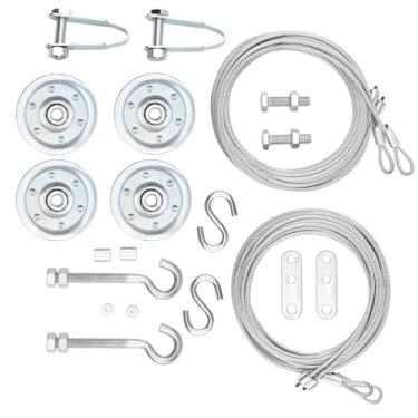 Imagem de Kit de cabo e polia para porta de garagem, incluindo 2 pares de cabos galvanizados para aeronaves - 1/20.3 cm x 426.7 cm, 7 x 19 fios, 4 polias resistentes de 7,6 cm, 10 fixadores para portas de