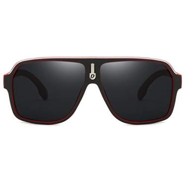Imagem de DUBERY Óculos de sol masculinos aviador de tamanho grande, clássicos, lentes polarizadas, D103, Scrub Red&black/Black, Normal