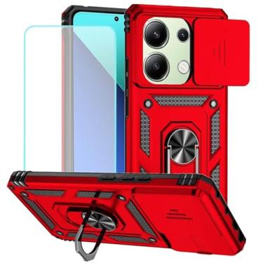 Imagem de Vokuha Capa para Redmi Note 13 Pro 4G, Capa Poco M6 Pro 4G 23117RA68G com protetor de tela de vidro temperado e capa de câmera deslizante, capa magnética com suporte de anel de 360° para Xiaomi Redmi