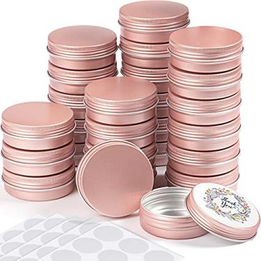 Imagem de Latas de metal com tampas de 56 g Latas redondas latas de doces com 10 folhas adesivos para salve Spice Candies Candles Kitchen Office Storage (ouro rosa, 36 peças)