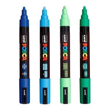 Imagem de KIT POSCA PC-5M Tons Azul, Azul Claro, Verde, Verde Claro - UNI