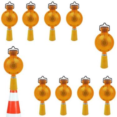 Imagem de Sinalizador Viario Solar Cone Kit 10 Uni Sinalizaçao Rodovia Segurança