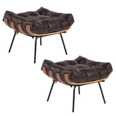 Imagem de Kit 2 Puff Decorativo Sala de Estar Costela Couro Marrom G34 - Gran Be