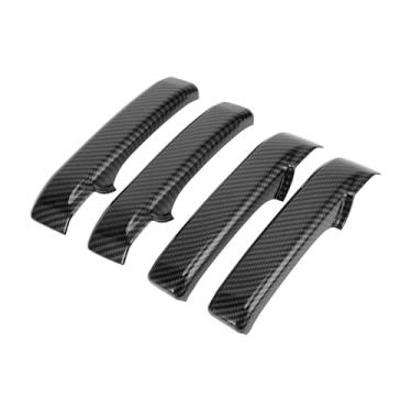 Imagem de REPAIROCK 1 conjunto de acabamentos de tampa de moldura de maçaneta de porta interior para Toyota Tundra 2014-2021 protetor de capa de maçaneta interna padrão de fibra de carbono ABS preto