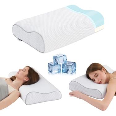 Imagem de Travesseiros de espuma viscoelástica – Travesseiro cervical para alívio da dor no pescoço, travesseiro ergonômico com contorno lateral para dormir, travesseiros ortopédicos para dormir nas costas e