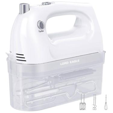 Imagem de Batedeira de Mão 5 Velocidades, com 4 Acessórios, Aço Inoxidável 400W, 110v, LORD EAGLE CX 6661 5, Branco