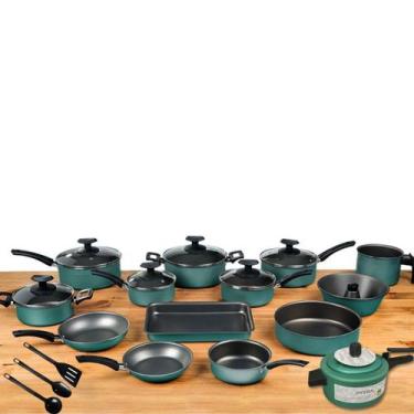 Imagem de Conjunto Panelas 17 Pc Antiaderente Panela Pressão 2 Litros - Alumínio