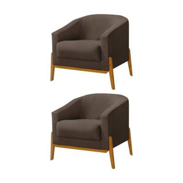 Imagem de Kit 2 Poltronas Living Base Em Madeira Maciça Flórida Veludo Marrom - Marrom