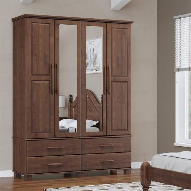 Imagem de Guarda Roupa Bipartido 4 Portas e 4 Gavetas Linha Ouro Madeira Maciça 2252WN Café Finestra