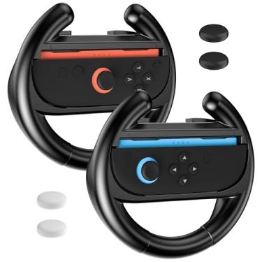 Imagem de RHOTALL 2 Pack Steering Wheels for Nintendo Switch 2 joycon controllers, Family Party Accessories Racing Wheel Accessories Compatible with Switch 2, with 4 Thumb Caps- Black
