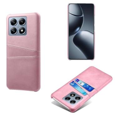 Imagem de Capas Compatível com Xiaomi 14T PRO,Caso de couro PU-Tampa de telefone a prova de choque com 2 slots de cartão,Proteção anti-impressão digital e anti-gota-Pink