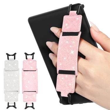 Imagem de MoKo Pacote com 2 alças de mão de segurança para tablet Kindle eReaders Fire de 15 a 20 cm, Kindle/Kobo/Voyaga/Lenovo/Sony, suporte de mão leve e versátil de alta elasticidade, rosa e branco brilhante