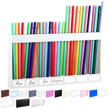 Imagem de Qinyoung Suporte de canudo acrílico para porta de armário com fita adesiva dupla face organizador de canudo reutilizável armazenamento copo acessórios de cozinha recipiente para armário de balcão