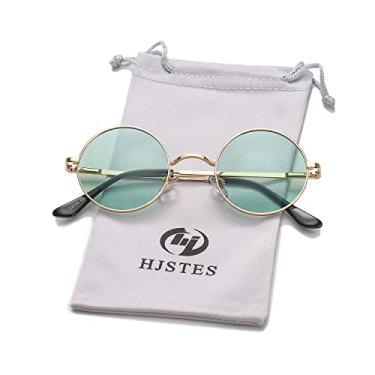 Imagem de HJSTES Óculos de sol redondos polarizados, femininos, masculinos, retrô, hippie, pequenos círculos, sunnies, A08 Ouro/Verde, Medium