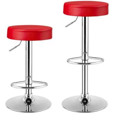 Imagem de Bancos de bar COSTWAY Modern Swivel Backless PU em couro PU vermelho