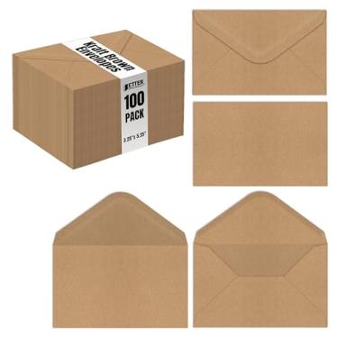 Imagem de Kraft Mini Envelopes, pacote com 100, forte 15 kg. Papel, aba pontiaguda, use com cartões de presente, dinheiro, cartões RSVP, cartões de visita, serve até 3 x 5 cartões (tamanho real 8,25 x 13,4 cm)