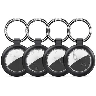 Imagem de Inesore Suporte à prova d'água para AirTag, design de textura de fibra de carbono, suporte para air tag, totalmente resistente a arranhões com chaveiro AirTags para coleira de animais de estimação