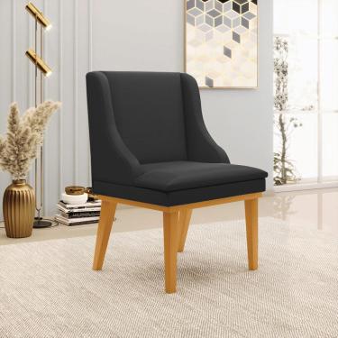 Imagem de Cadeira Decorativa Sala de Jantar Base Fixa de Madeira Firenze PU Preto Fosco/Castanho G19 - Gran Belo