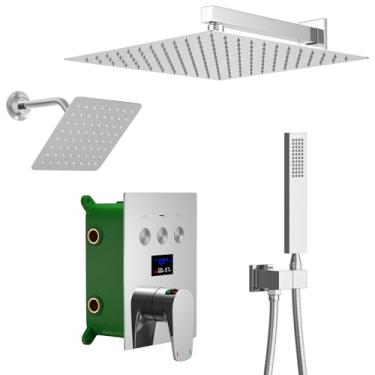 Imagem de KATAIS Sistema de Chuveiro de Corpo Inteiro Conjunto de Torneira de Chuveiro Cromado Polido com Montagem Na Parede Chuveiro de 12" com Chuveiro de 8", Pulverizador Portátil, Válvul (12 E 8, Cromo)