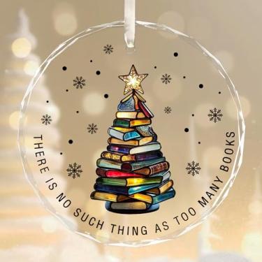 Imagem de Enfeites de livros para árvore de Natal, decorações de Natal com pilha de livros para ela, presentes para amantes de livros, mulheres, leitoras, enfeites de vidro, presente para um amante de livros