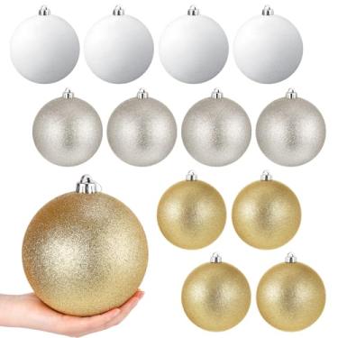 Imagem de Poen Enfeite de árvore de Natal com glitter de 15 cm, decorações de bolas de Natal extragrandes com laço para pendurar para decorações de feriados, guirlanda de festa de festival, decoração de casa
