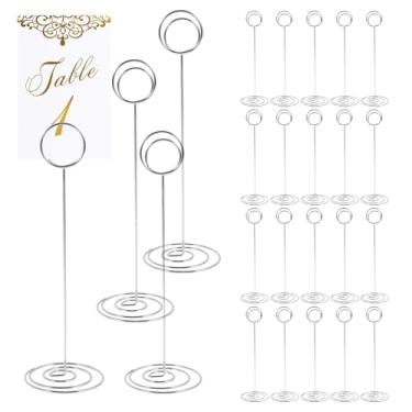 Imagem de 24 peças de suporte de número de mesa de 22 cm de altura, porta-cartões, leve, para fotos, formato redondo, porta-notas, para escritório, casamento (prata, 24)