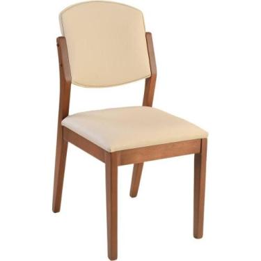 Imagem de Cadeira Jantar Isadora Madeira Maciça Castanho Estofado Carino Off Whi