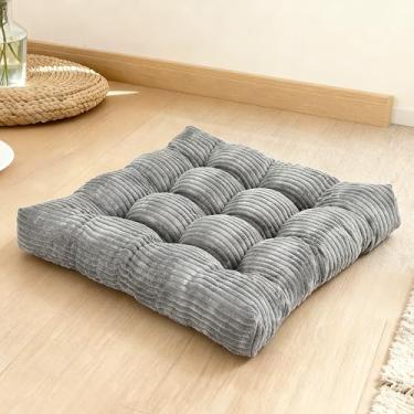 Imagem de zen shi fu Conjunto de 2 almofadas de meditação de espuma viscoelástica para adultos sentados, almofadas de assento grandes quadradas espessas para ioga, sala de estar tatami (1, cinza escuro)