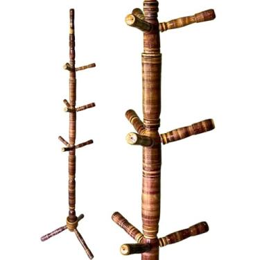 Imagem de Cabideiro, Cabideiro de Chao Envernizado Mancebo Arara de Roupas 10 Ganchos em Madeira Cabide Organizador, 165×30cm(Rajado)