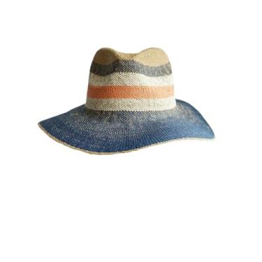 Imagem de Chapéu de sol feminino de palha jazz masculino feminino casual aba larga panamá praia chapéu de palha azul e laranja M 56-58 cm