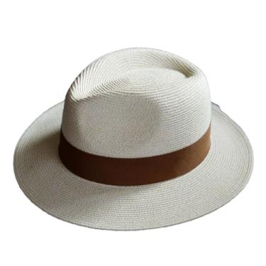 Imagem de Boné de palha masculino de lazer jazz boné de praia festival presente bege café M 55-57,5 cm