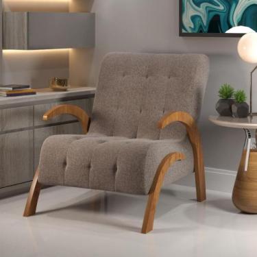 Imagem de Poltrona 65cm Linho Bari Viero Móveis, Mel/Linho Kaki