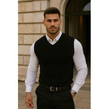 Imagem de Colete masculino quadradinho tricot la - Generica, Preto, u