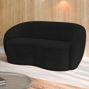 Imagem de Sofá Living Decorativo 180cm 2 Lugares Íbis Encosto Fixo Veludo Preto G33 - Gran Belo