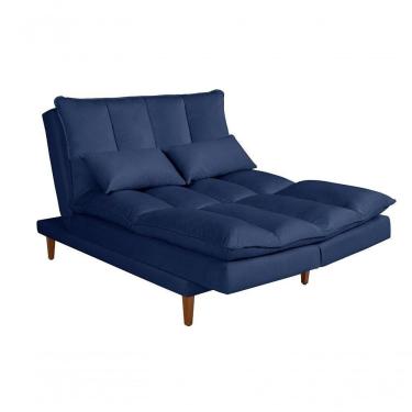 Imagem de Sofá Cama Vancouver 3 Lugares Império Reclinável Casal Pés Madeira Suede Azul Marinho 375