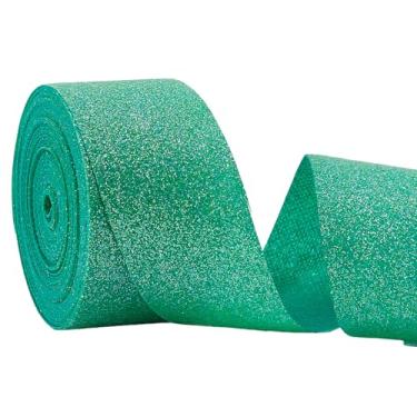 Imagem de letsinstyle Fita com fio de glitter verde esmeralda de 10 metros de 1,57 polegadas, fitas de poliéster com borda metálica, acabamento decorativo para decoração de árvore de Natal, artesanato de