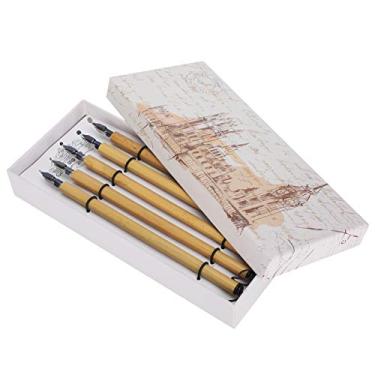 Imagem de Conjunto de canetas de imersão 5 peças Kit de pintura de desenho de caligrafia de bambu vintage para artistas, estudantes, caixa de presente, material de bambu, traços suaves, (Conjunto de pontas